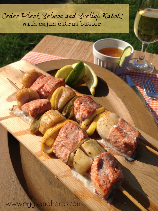Cedar plank salmon and scallop kabobs with cajun citrus butter @juliedkohl