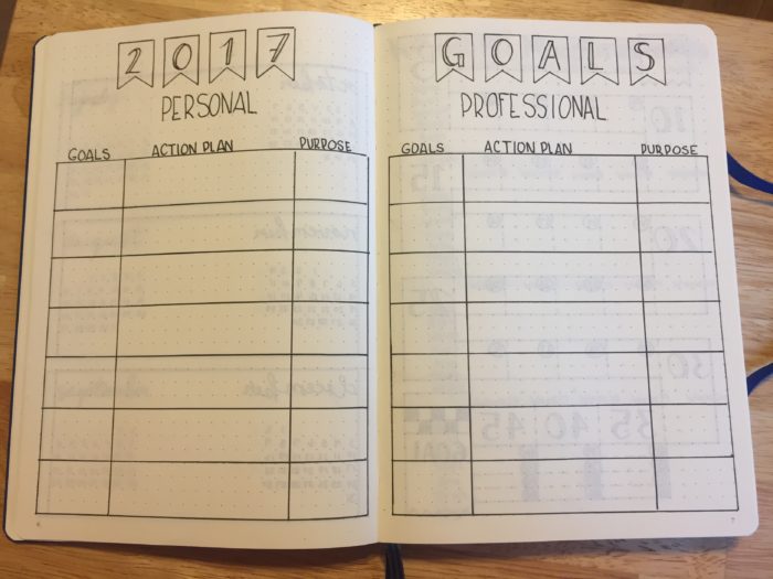 2017 personal and professional goals tracker bullet journal layout