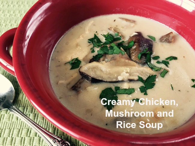 Creamy chicken, rice and mushroom soup