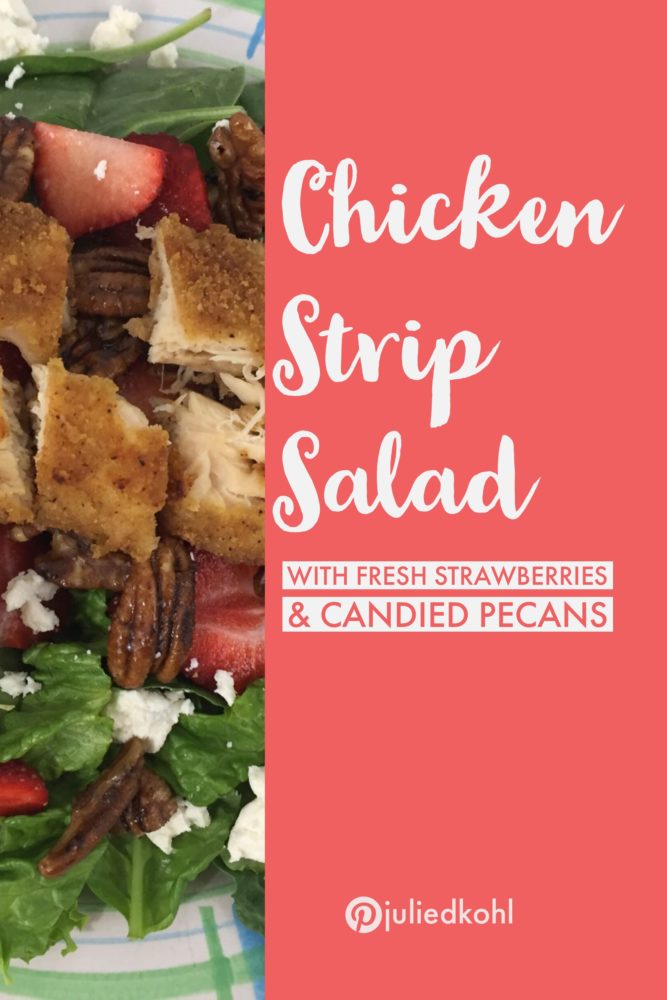 Chicken strip salad with fresh strawberries and candied pecans
