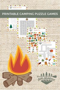 Samples of four camping puzzle game printables. 