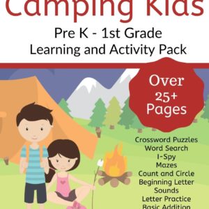Kids Camping Activity pack loaded with puzzles, games and activities to help emerging learners in literacy and math.