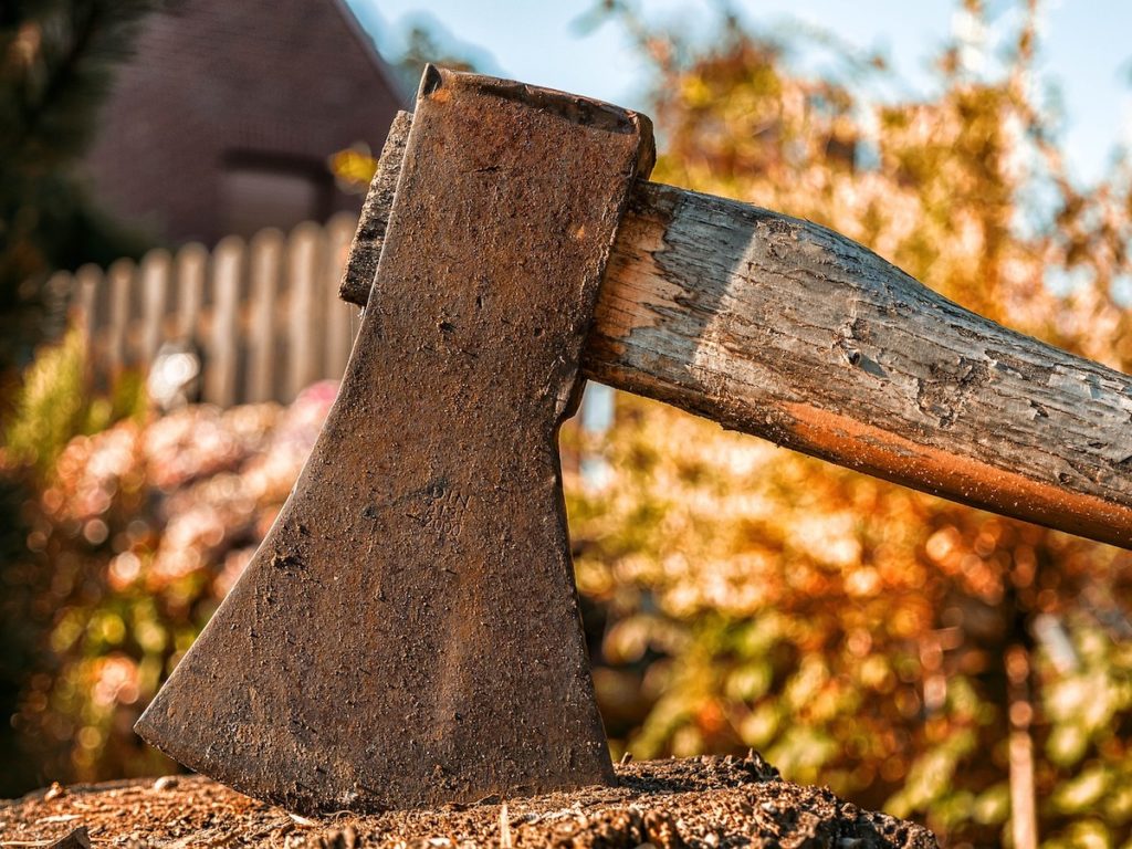 axe chopping wood