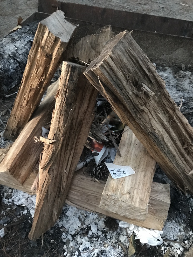 how to stack your wood and kindling for the campfire