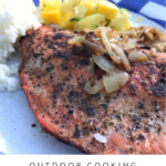 Grilled salmon cooks up quickly and easily. I can be flavored in a variety of ways and will be the prefect addition to your next camping menu.