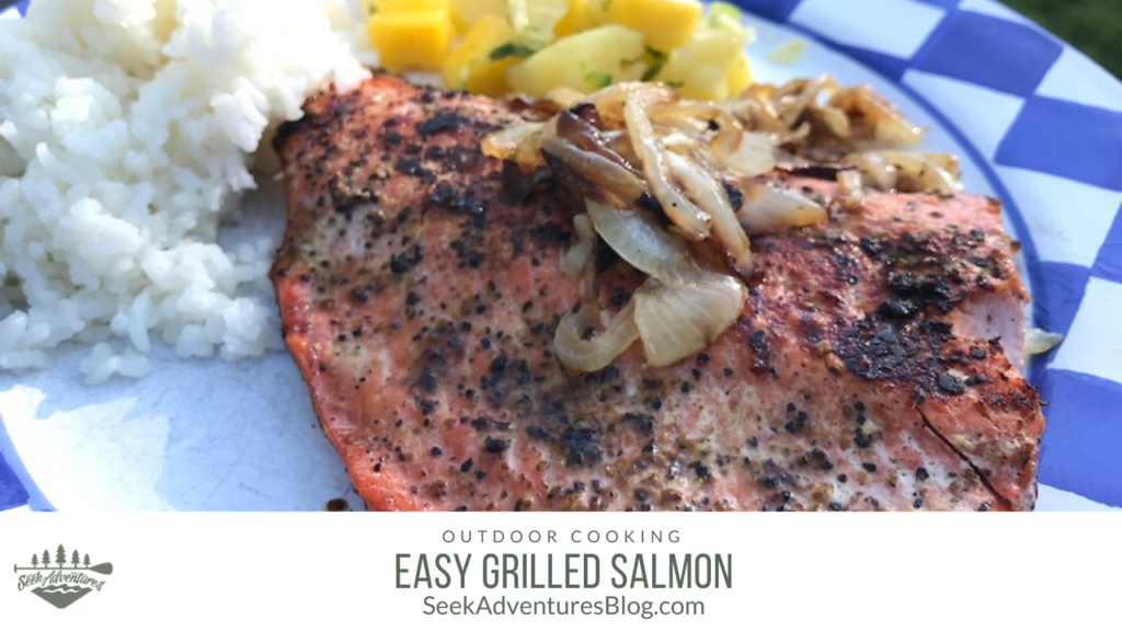 Grilled salmon cooks up quickly and easily. I can be flavored in a variety of ways and will be the prefect addition to your next camping menu.