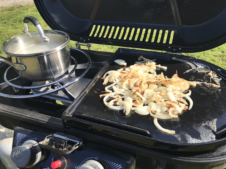 cooking onions on the coleman x-cursion griddle