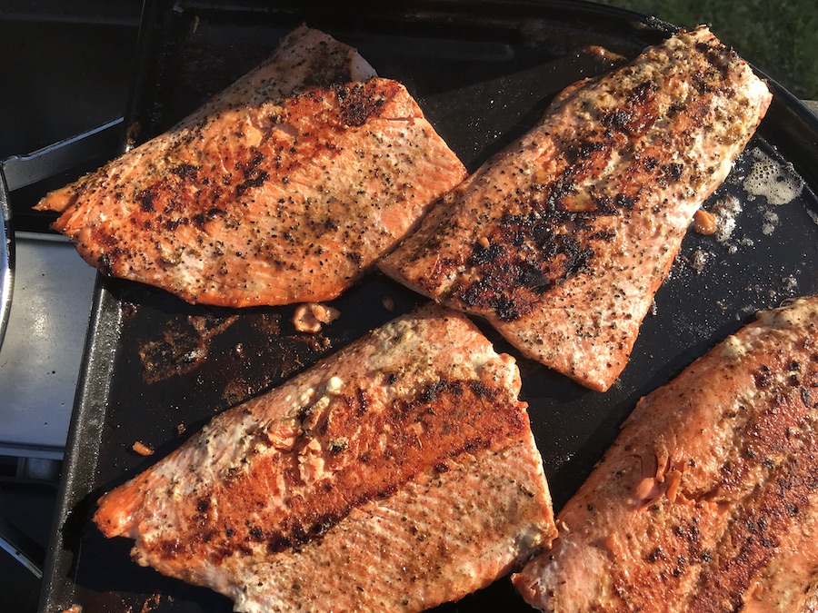 slightly blackened and perfectly tender grilled salmon